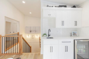 Bar in media room at the top of the stairs to main floor