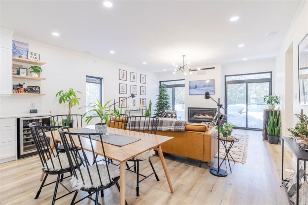 sliding patio doors to rear deck with smoker or gas bbq